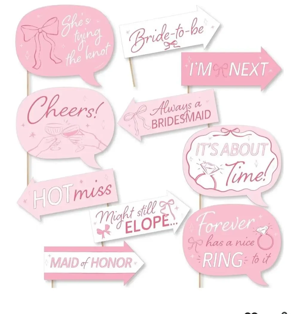 Funny Photo Props Bridal Shower pink NIP 10 piece